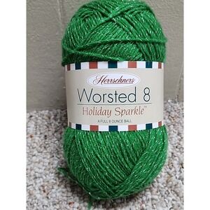 Herrschners Worsted 8 Yarn Holiday Sparkle Green Silver  Full 8oz Ball Skein